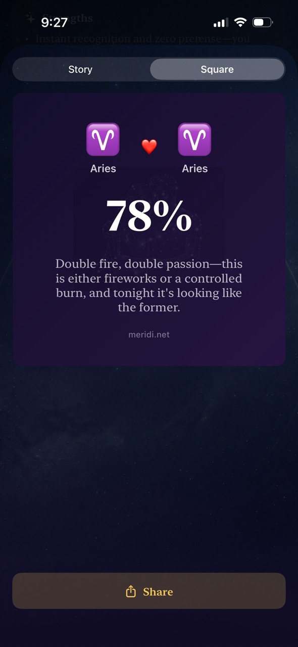 Meridi shareable compatibility card